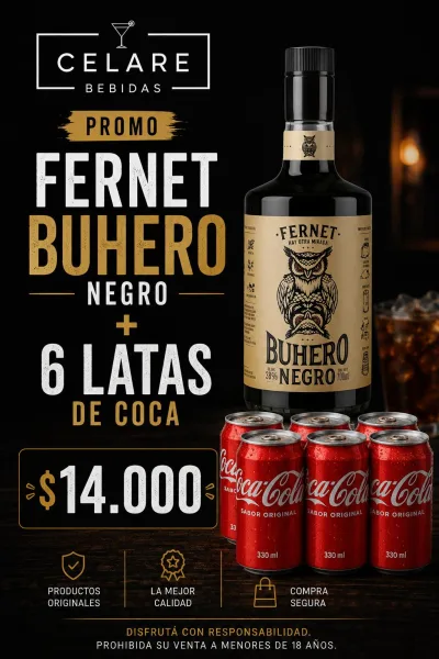 Combo Fernet Buhero Negro + 6 latas de Coca-Cola