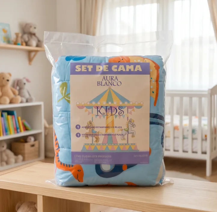 Set 4 piezas acolchado infantil + juego de sábanas AURA BLANCO
